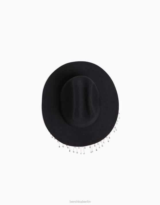 Schwarz Bershka Frauen Cowboyhut mit Strasssteinen H00J1909