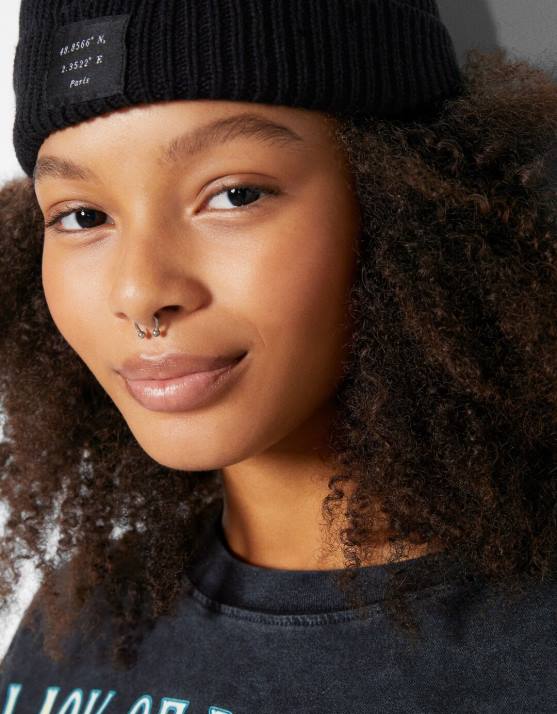 Schwarz Bershka Frauen Strickmütze H00J2556