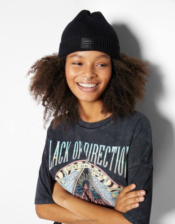 Schwarz Bershka Frauen Strickmütze H00J2556