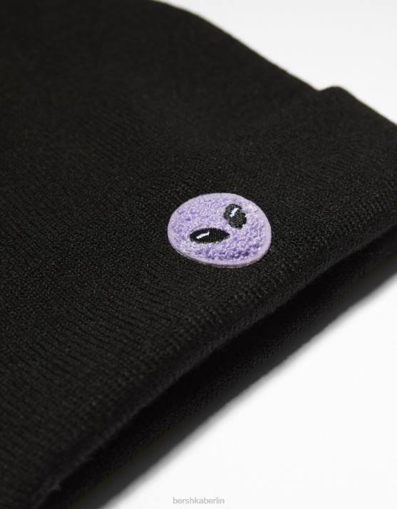 Schwarz Bershka Frauen bestickte Mütze H00J2560