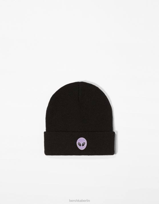 Schwarz Bershka Frauen bestickte Mütze H00J2560
