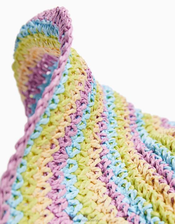 violett Bershka Frauen Gestreifter Fischerhut aus Bast H00J1871