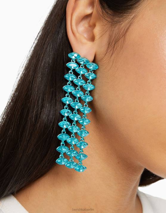 Blau Bershka Frauen Strass-Kaskaden-Ohrringe H00J1851