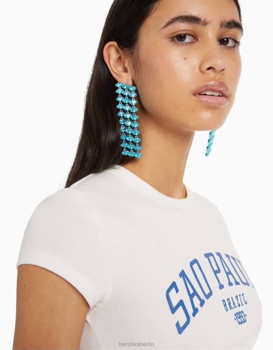 Blau Bershka Frauen Strass-Kaskaden-Ohrringe H00J1851