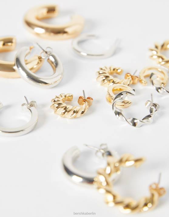 Gold Bershka Frauen 7er-Pack Creolen H00J2513