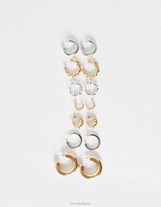 Gold Bershka Frauen 7er-Pack Creolen H00J2513