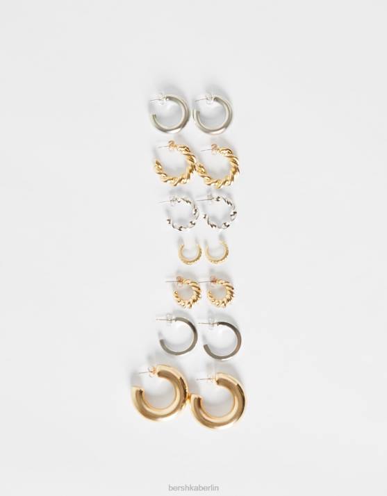 Gold Bershka Frauen 7er-Pack Creolen H00J4205