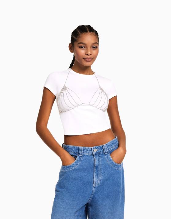 Gold Bershka Frauen Bralette mit Strasssteinen H00J1867