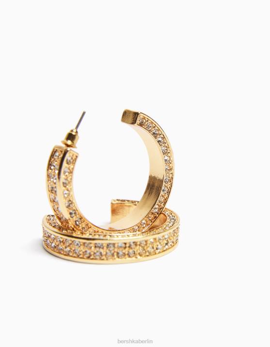 Gold Bershka Frauen Creolen mit Strasssteinen H00J2503
