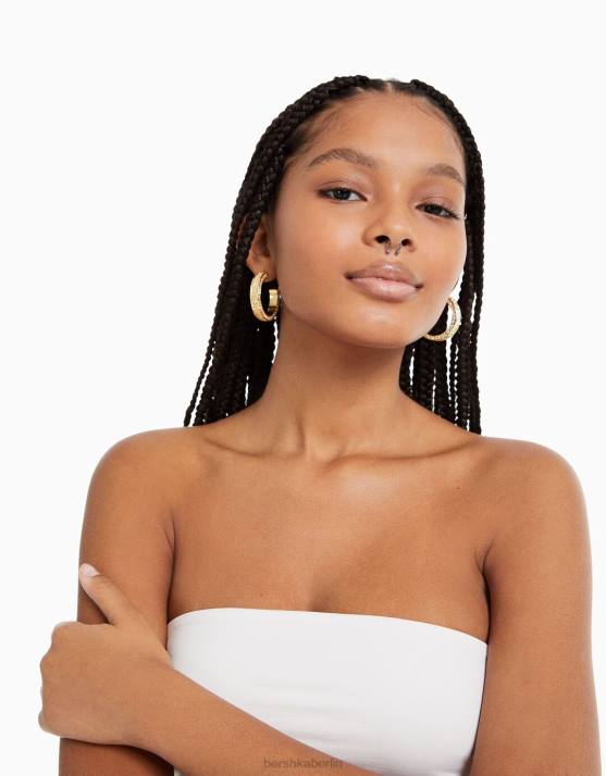 Gold Bershka Frauen Creolen mit Strasssteinen H00J2503