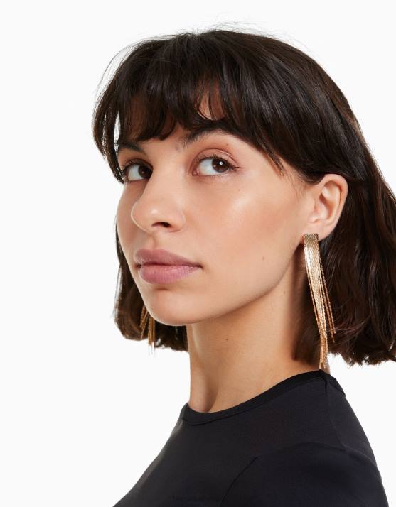 Gold Bershka Frauen Kaskadenohrringe mit Fransen H00J2458