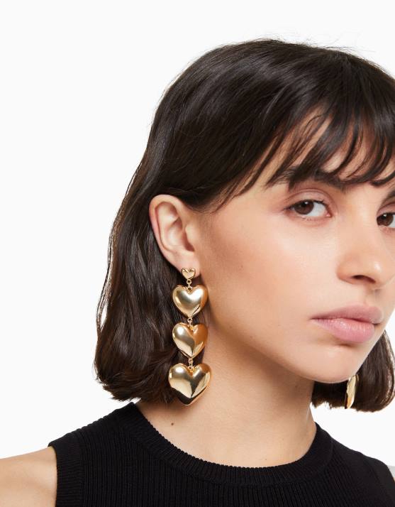 Gold Bershka Frauen Kaskadierende Herzohrringe H00J2456