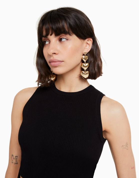 Gold Bershka Frauen Kaskadierende Herzohrringe H00J2456