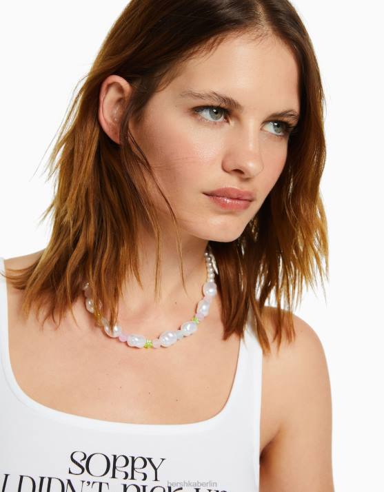 Gold Bershka Frauen Perlenkette mit Herzanhänger H00J2495