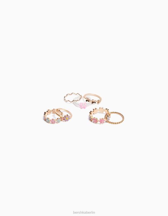 Gold Bershka Frauen Set aus 7 Perlen-Emailringen H00J2528