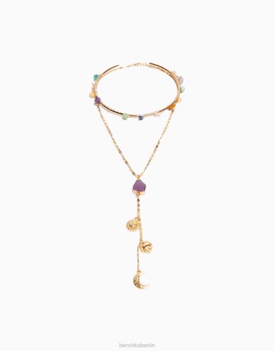 Gold Bershka Frauen Set mit 2 Strass-Halsketten H00J2494