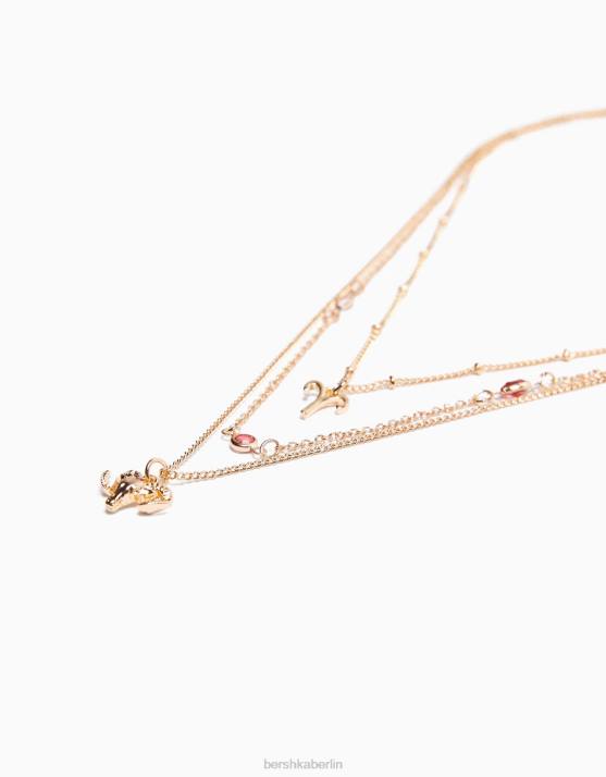 Gold Bershka Frauen Set mit 3 Halsketten mit Sternzeichen Widder H00J4218