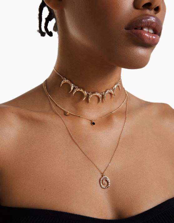 Gold Bershka Frauen Set mit 3 Mondketten H00J2463