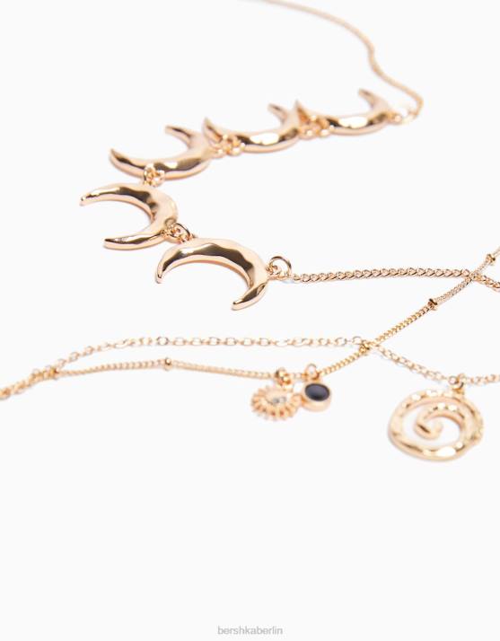 Gold Bershka Frauen Set mit 3 Mondketten H00J2463