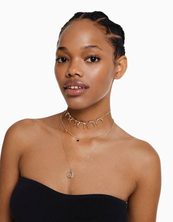 Gold Bershka Frauen Set mit 3 Mondketten H00J2463