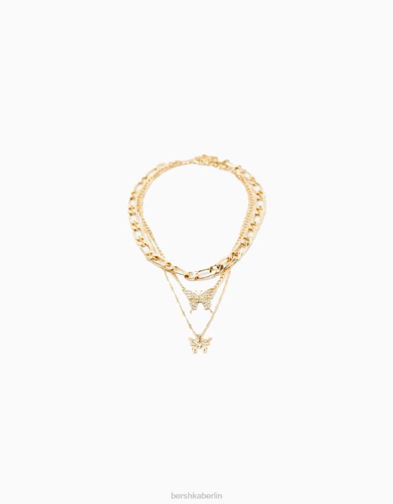 Gold Bershka Frauen Set mit 3 Schmetterlingsketten H00J2451