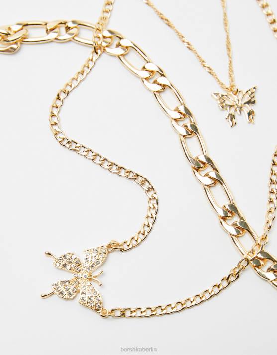 Gold Bershka Frauen Set mit 3 Schmetterlingsketten H00J2451