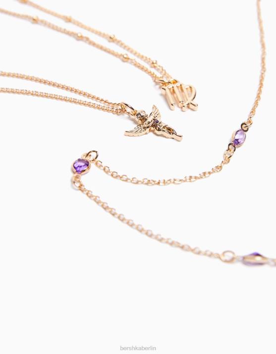 Gold Bershka Frauen Set mit 3 Sternzeichen-Halsketten Jungfrau H00J4226