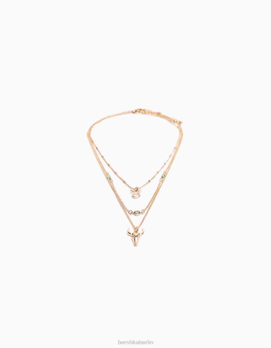 Gold Bershka Frauen Set mit 3 Sternzeichen-Halsketten Stier H00J4224
