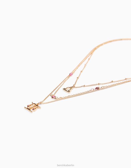 Gold Bershka Frauen Set mit 3 Sternzeichen-Halsketten Waage H00J4231
