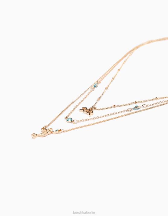 Gold Bershka Frauen Set mit 3 Sternzeichen-Halsketten Wassermann H00J4232