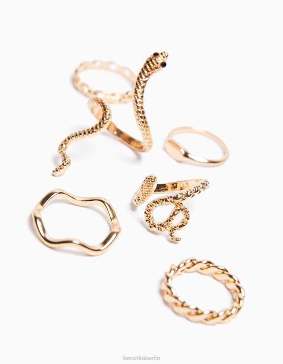 Gold Bershka Frauen Set mit 6 Schlangenringen H00J2521