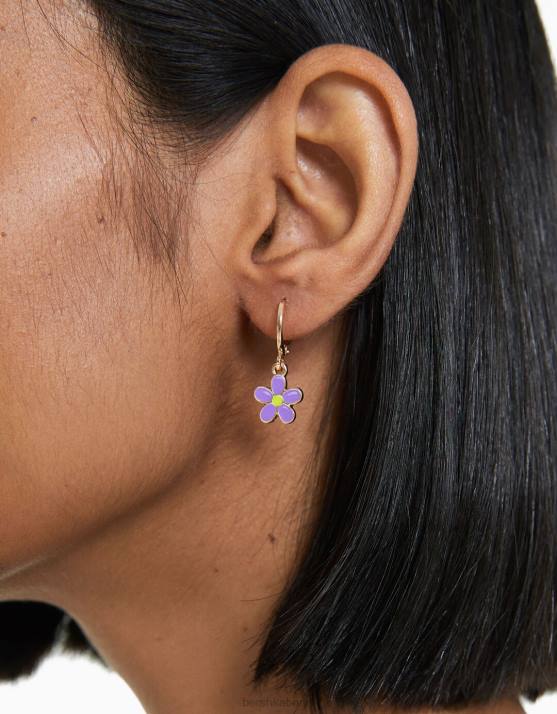 Gold Bershka Frauen Set mit 6 emaillierten Charm-Creolen H00J2529