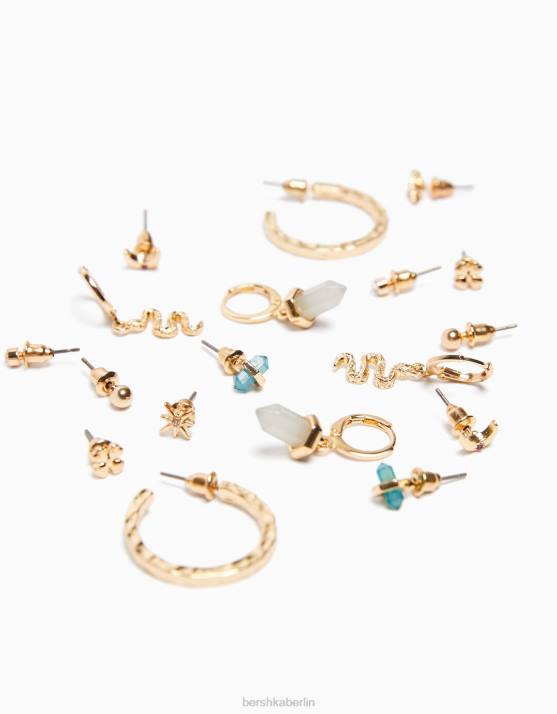 Gold Bershka Frauen Set mit 9 Schlangenohrringen H00J2471