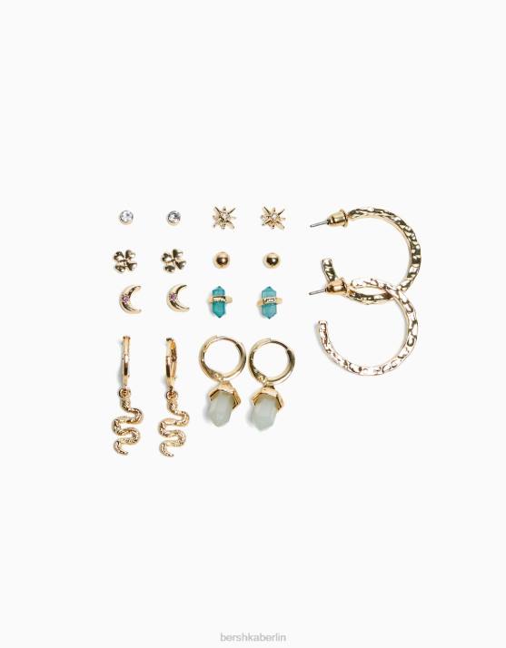 Gold Bershka Frauen Set mit 9 Schlangenohrringen H00J4204