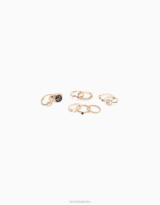 Gold Bershka Frauen Set mit 9 Strass-Sonnenringen H00J2522