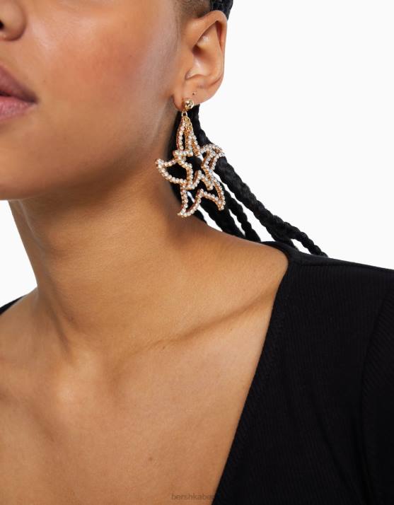 Gold Bershka Frauen Strass-Stern-Ohrringe H00J2465