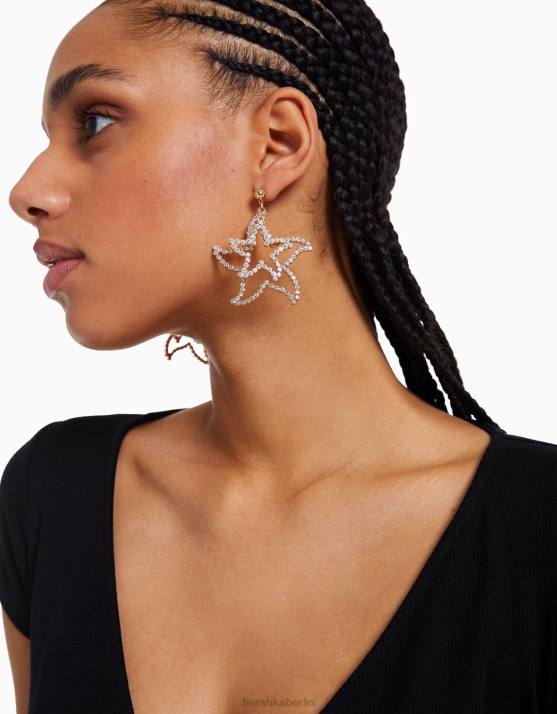 Gold Bershka Frauen Strass-Stern-Ohrringe H00J2465