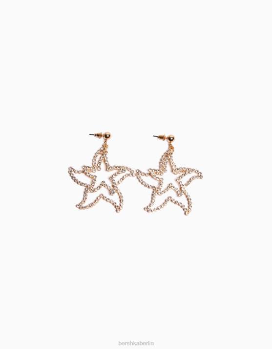 Gold Bershka Frauen Strass-Stern-Ohrringe H00J2465