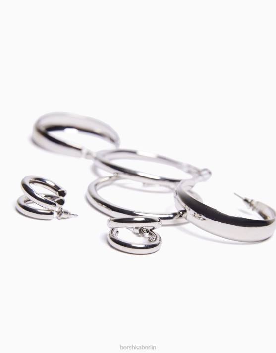 Silber Bershka Frauen 3er-Pack Creolen H00J2526