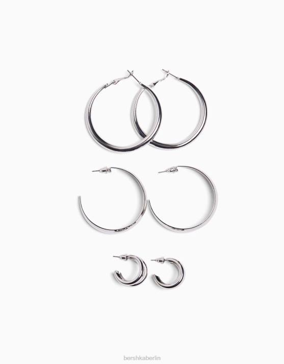 Silber Bershka Frauen 3er-Pack Creolen H00J2526