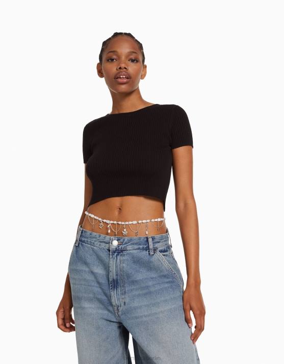 Silber Bershka Frauen Bauchkette mit Perlen und Anhängern H00J2440