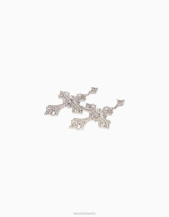 Silber Bershka Frauen Boho-Kreuz-Ohrringe H00J2487