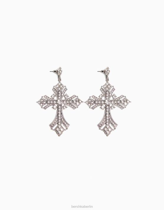 Silber Bershka Frauen Boho-Kreuz-Ohrringe H00J2487