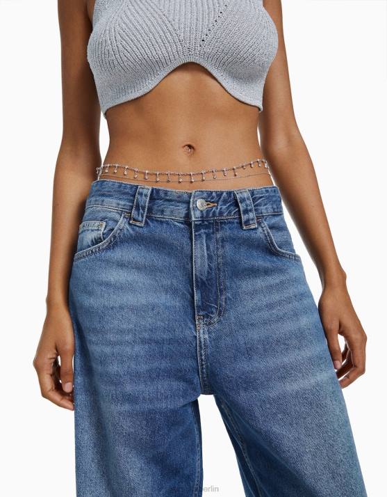 Silber Bershka Frauen Körperkette mit Strasssteinen H00J1911