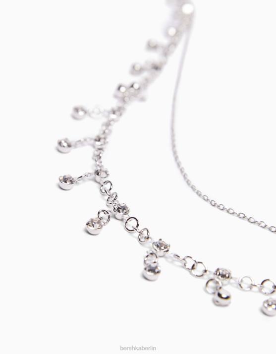 Silber Bershka Frauen Körperkette mit Strasssteinen H00J1911