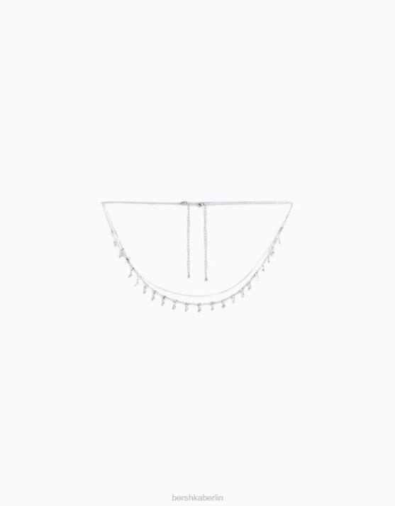 Silber Bershka Frauen Körperkette mit Strasssteinen H00J1911