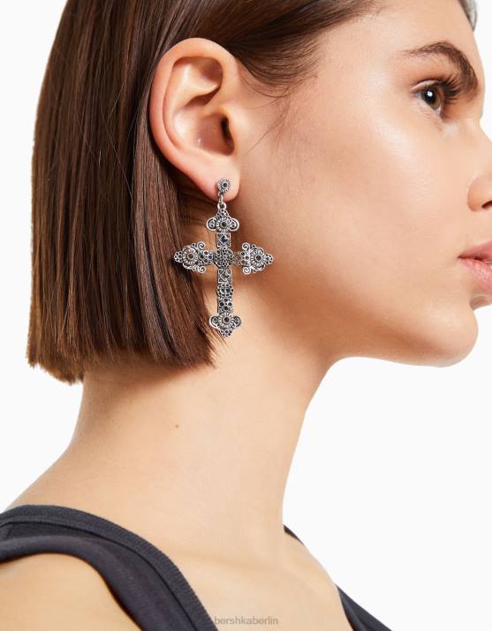 Silber Bershka Frauen Kreuzohrringe H00J2443