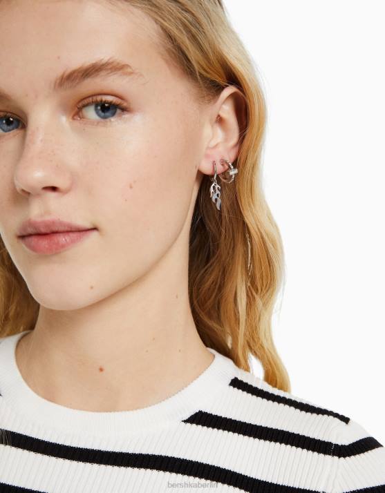 Silber Bershka Frauen Packung mit 9 ausgefallenen Ohrringen H00J2516