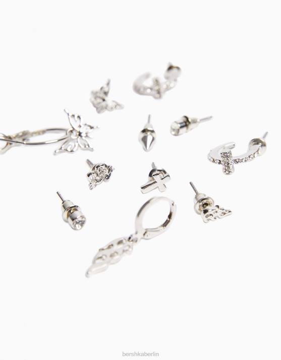 Silber Bershka Frauen Packung mit 9 ausgefallenen Ohrringen H00J2516