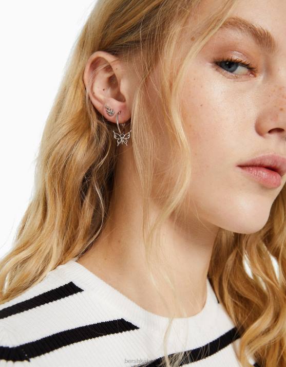 Silber Bershka Frauen Packung mit 9 ausgefallenen Ohrringen H00J2516